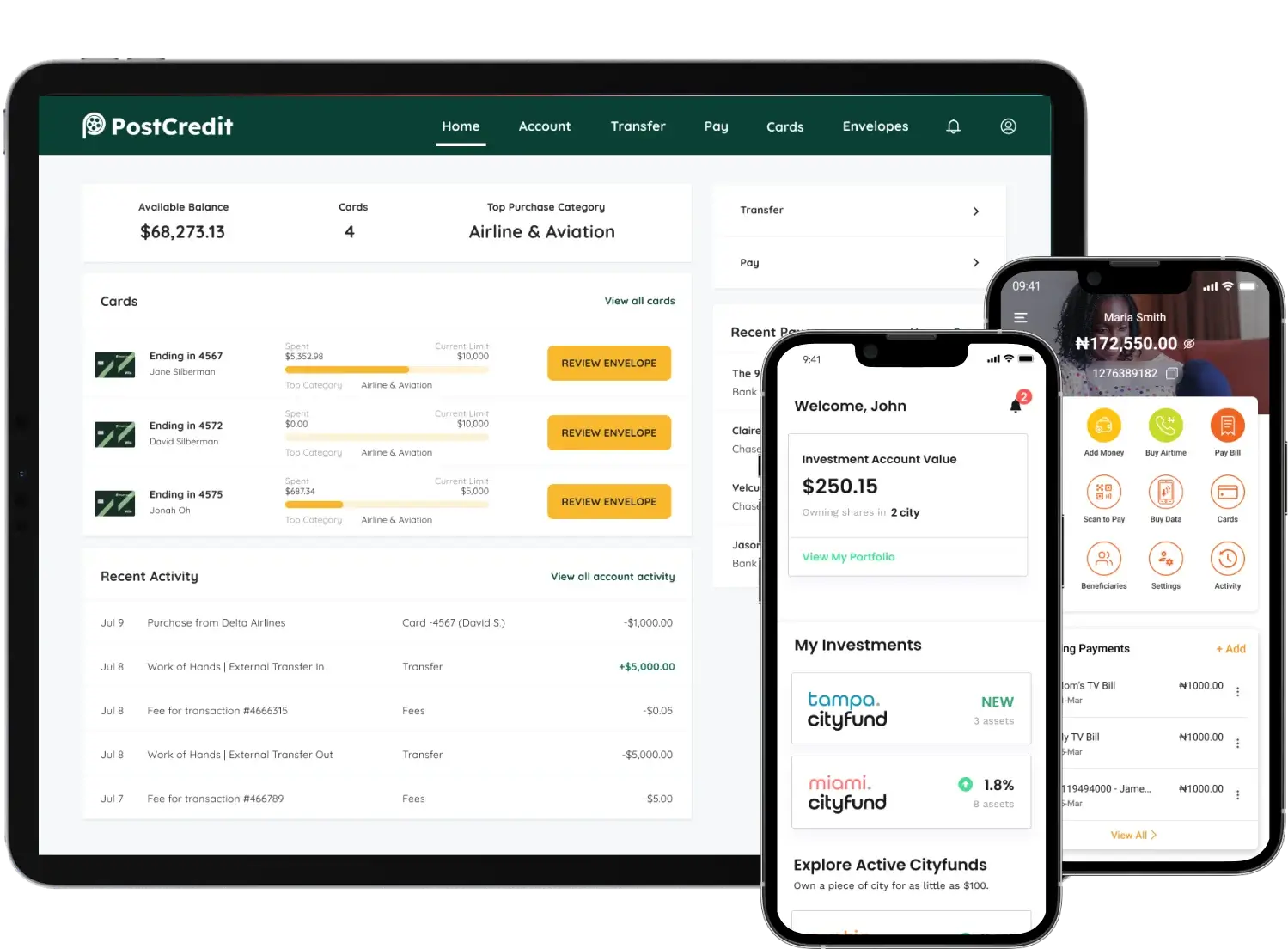 Screenshot of Fintech webapp user dashboard